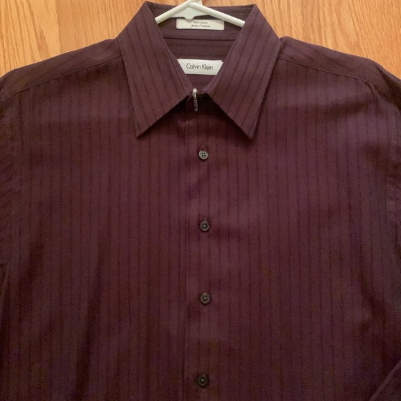 Men’s Calvin Klein Burgundy w/Stripe Button-down Shirt 15-1/2, 34/35 - Picture 9 of 11